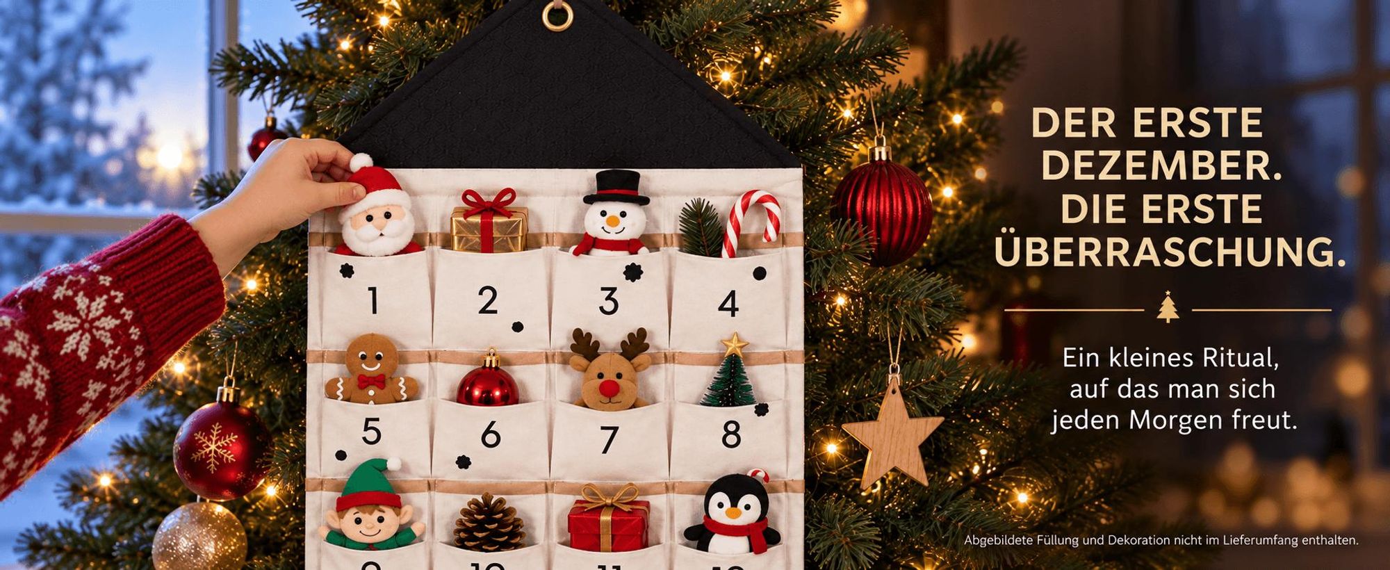 Adventskalender 24 Taschen zum Befüllen, Stoff Weihnachtskalender zum Aufhängen, wiederverwendbar, Weihnachtsdeko