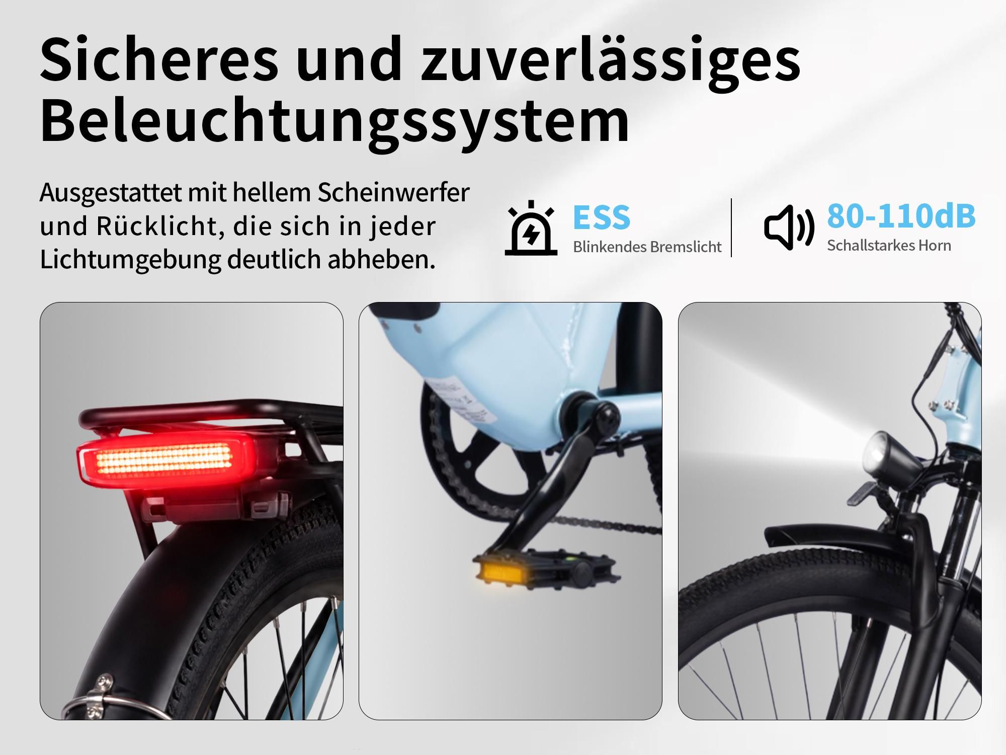 Otium3 E-Bike Elektrofahrrad 26 Zoll Citybike Tiefeinsteiger Damen Herren, 36V 18,2Ah Akku, 120 km, 250W, 25 km/h, Shimano 7-Gang, Scheibenbremsen