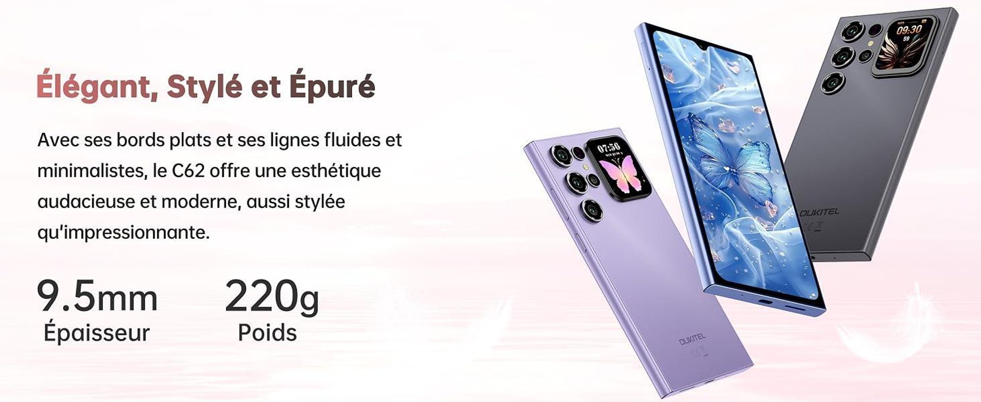 OUKITEL C62 Smartphone Android 15, Téléphone Portable 16 Go RAM (4+12) + 128 Go, Écrans 6,88" et 1,81", Batterie 5150 mAh, GPS/OTG, Noir