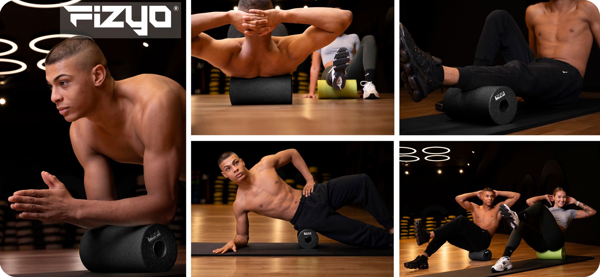 Training mit der FIZYO Massagerolle – Person führt Entspannungs- und Kräftigungsübungen durch.