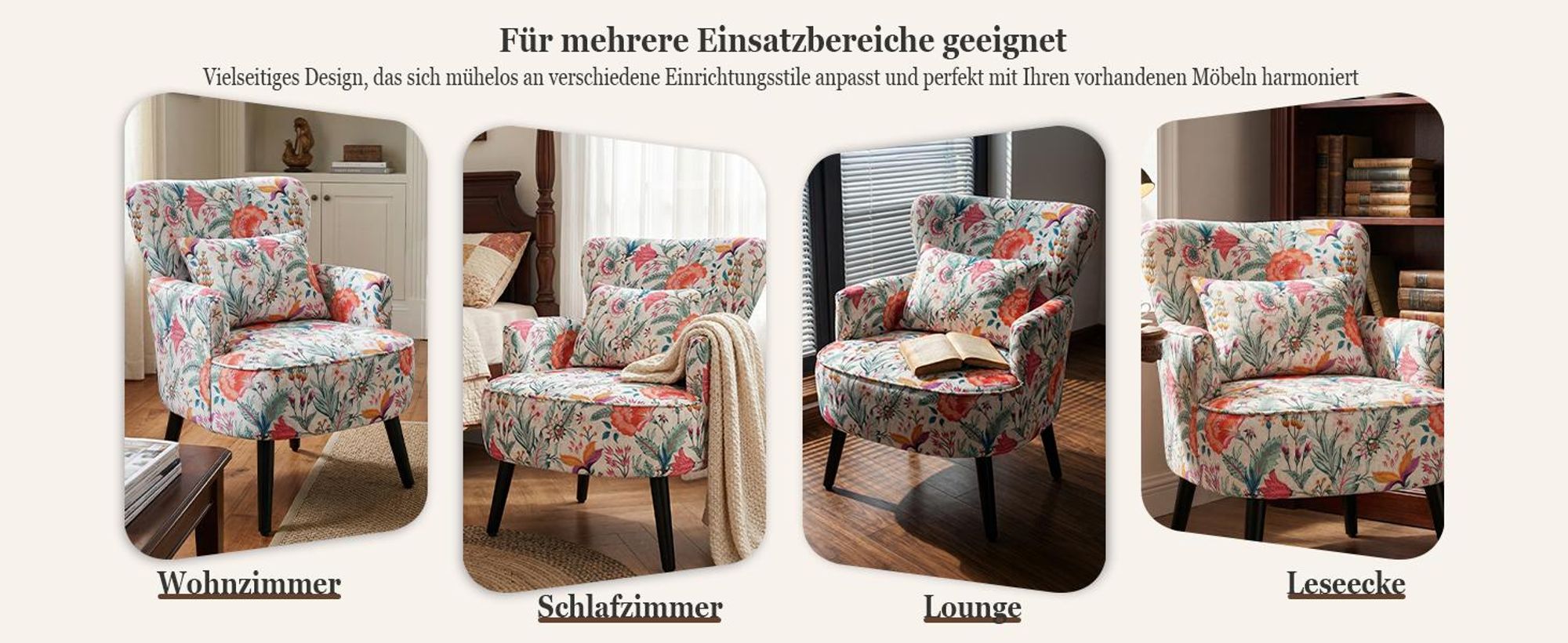 Ohrensessel Bunt, Vintage Sessel Wohnzimmer mit Holzbeinen Ohrensessel Vintage, ergonomischer Sessel mit geometrischem Muster für Schlafzimmer