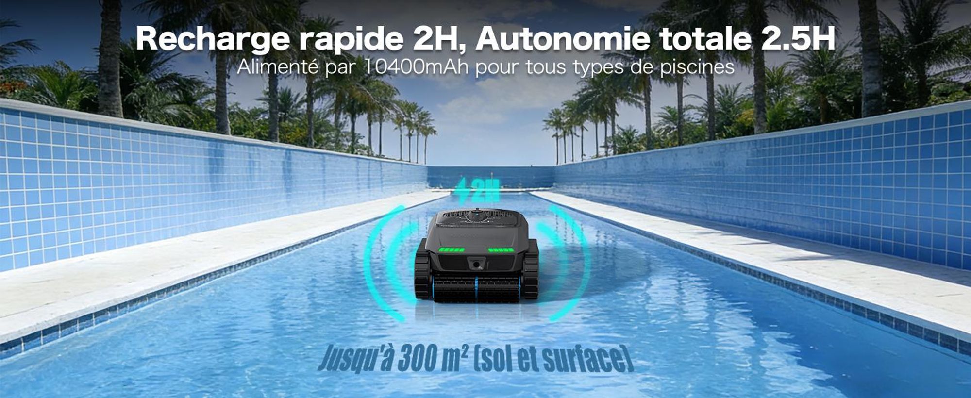 Robot de piscine AIRROBO CP400, navigation intelligente, fonction d'auto-stationnement, nettoyage tout-en-un de la surface de l'eau, du fond, des parois et de la ligne d'eau