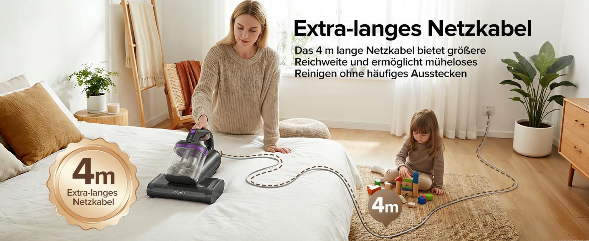 Lubluelu Milbensauger 3in1 für Matratzen, 18KPa Starke Saugleistung, Matratzenreiniger gegen Milben, Staub und Allergene, Handstaubsauger für Bett