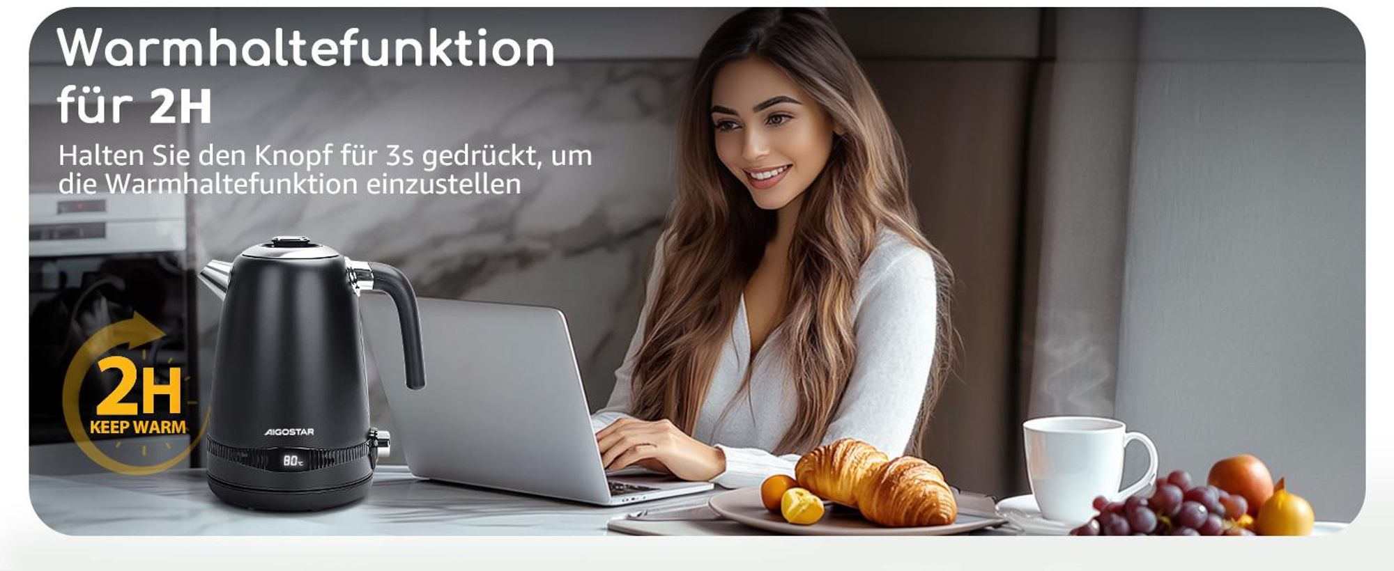 Aigostar - Digitaler Edelstahl Wasserkocher mit Temperatureinstellung 40-100 Grad