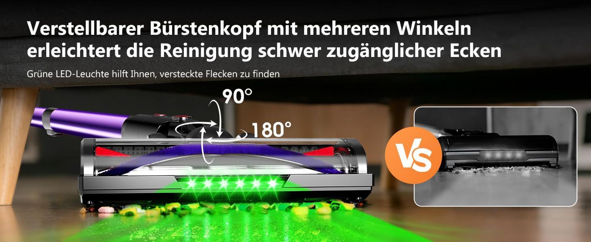 Portreen Akku Staubsauger, 85000Pa Staubsauger kabellos mit Haustierbürste, Schlauchbürste, Touchscreen, HEPAx4, 2L, 80Min, Anti-Tangle-Staubsauger