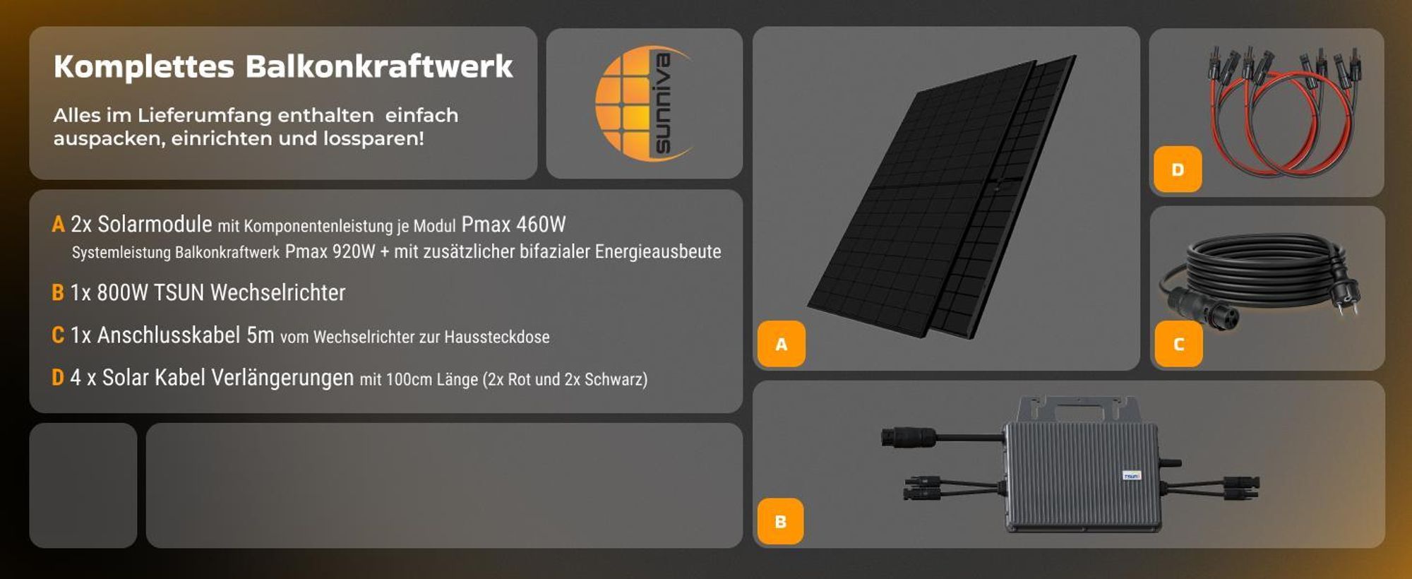 Sunniva Balkonkraftwerk 920W Komplettsets