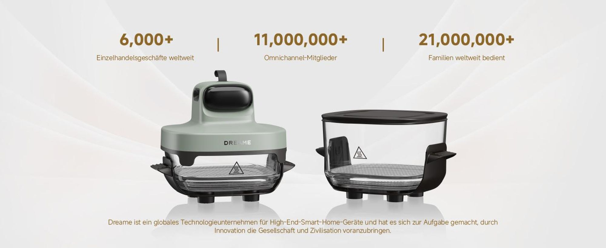 Dreame Tasti AirFryer 5-in-1 Heißluftfritteuse,6mm starkes,tragbares Borosilikatglas,3D-Heißluftzirkulation,spülmaschinenfest,360°Sicht,2.5l+4.5l,Grün