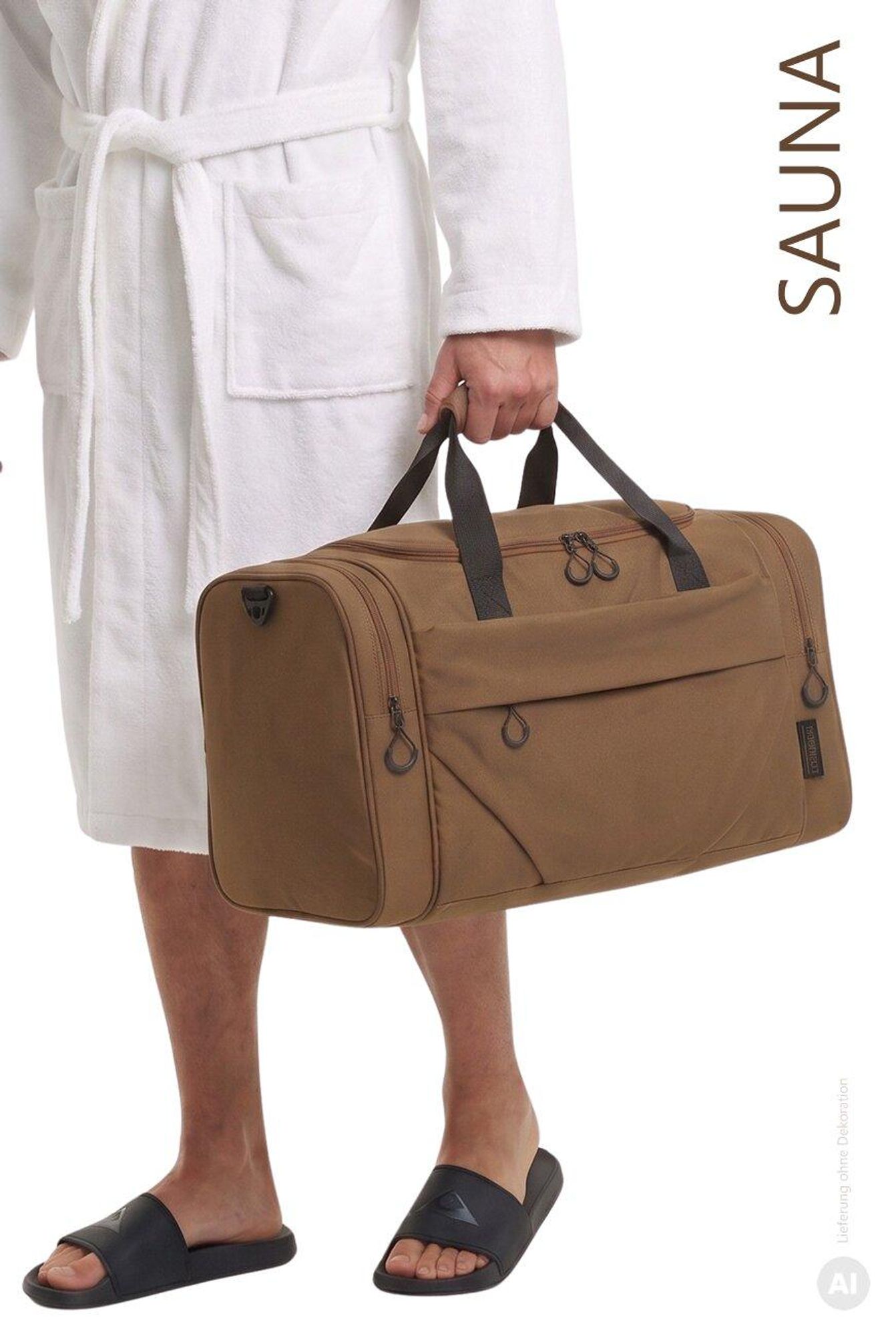 Sporttasche groß Herren Damen Saunatasche Reisetasche Tasche Elephant Porto Large 55 cm Tasche 3738 + Trinkflasche - Braun