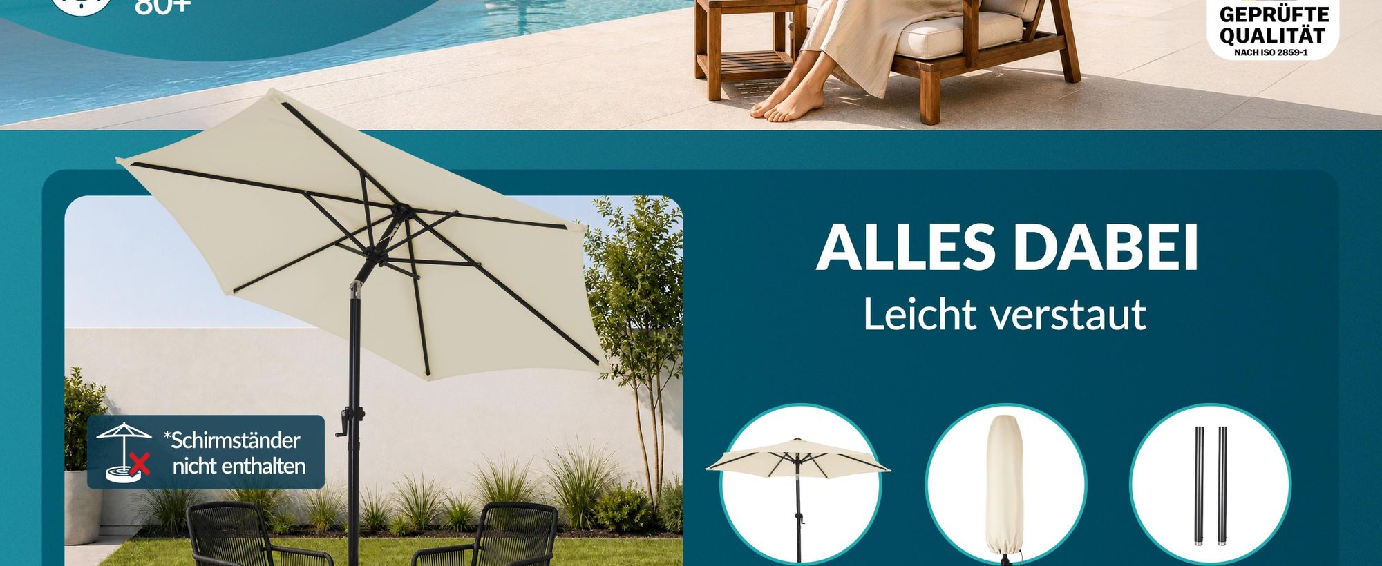 KINGSLEEVE Sonnenschirm 200 cm UV Schutz 80+