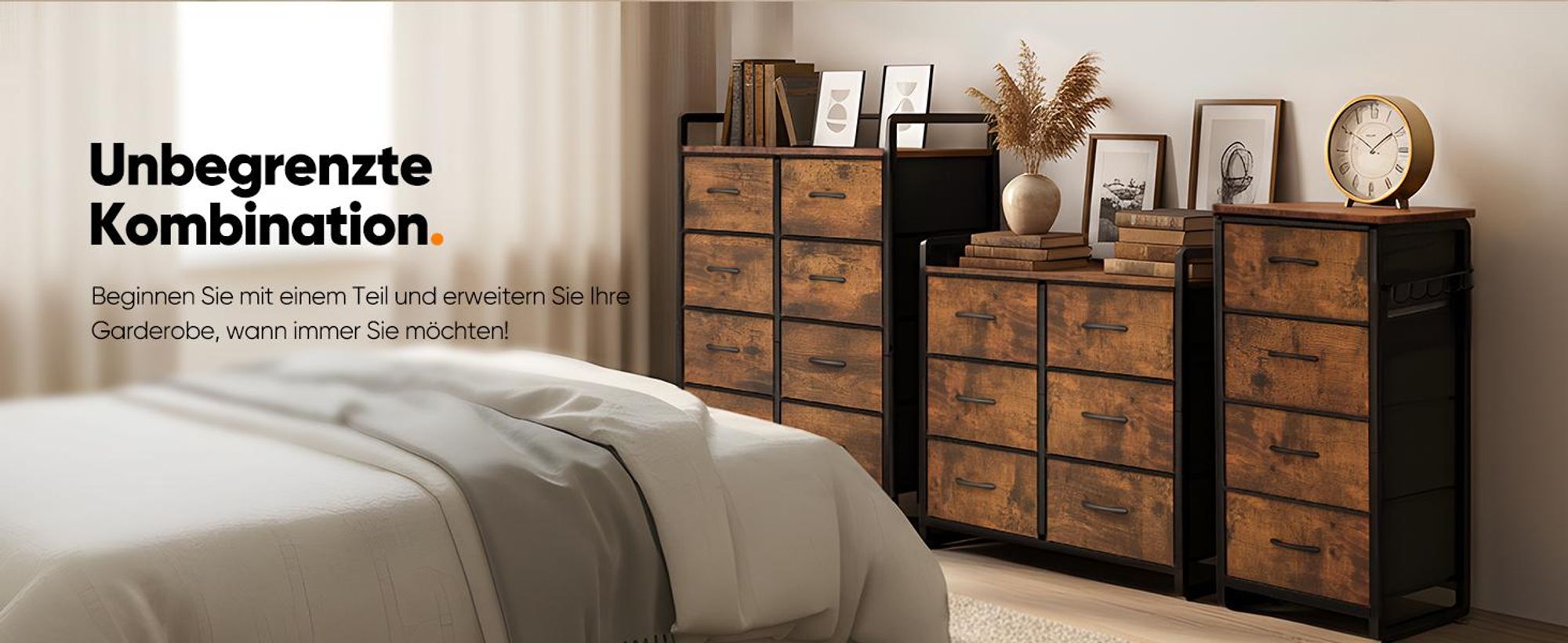 HOKEEPER Kommode, Kommoden mit 6 Schubladen aus Stoff, Schrank für Schlafzimmer,Sideboard Wohnzimmer, Chest of Drawers mit Stabiler Stahlrahmen