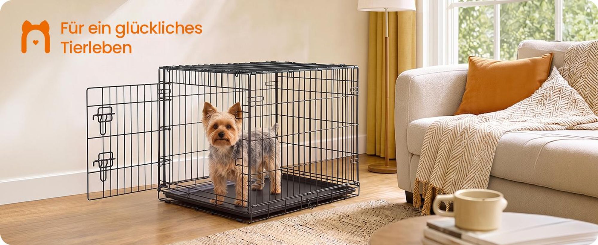 FEANDREA Hundekäfig Faltbar mit Kunststoffschale und Einzeltür 76,5 x 48,6 x 54,4 cm Schwarz