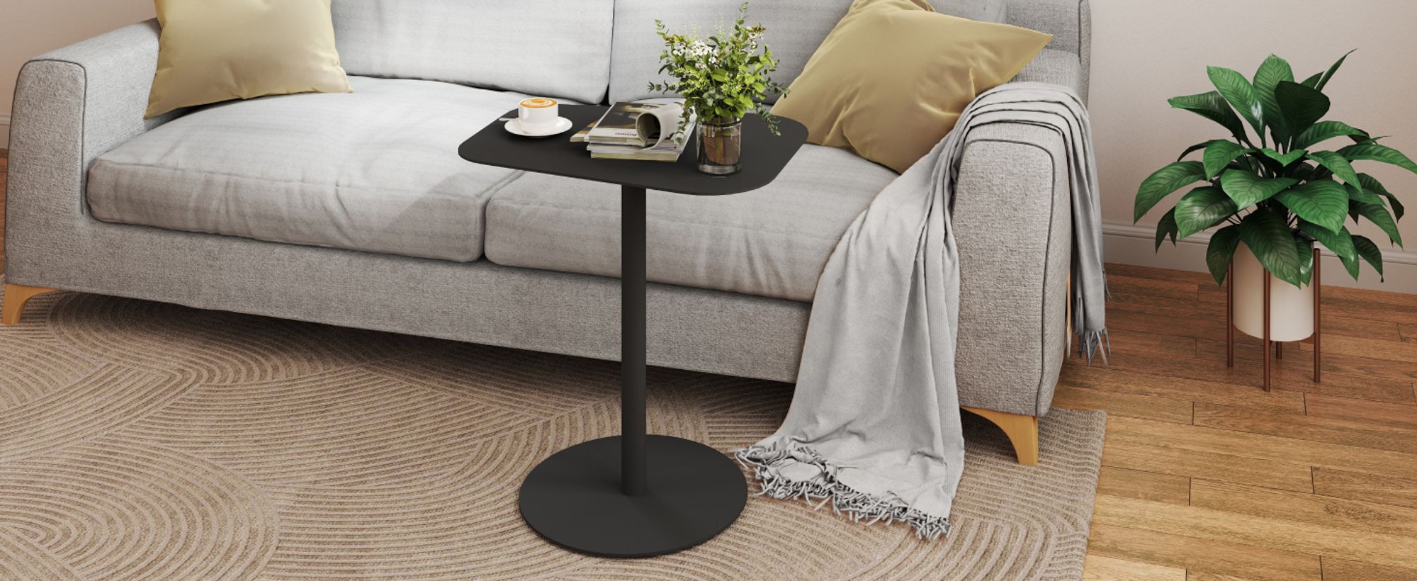 FLEXISPOT Beistelltisch für Sofa, Schlafzimmer, Wohnzimmer, Büro, Beistelltisch, Nachttisch, Couchtisch für kleine Räume, Stahl, 50x38x65cm, Schwarz