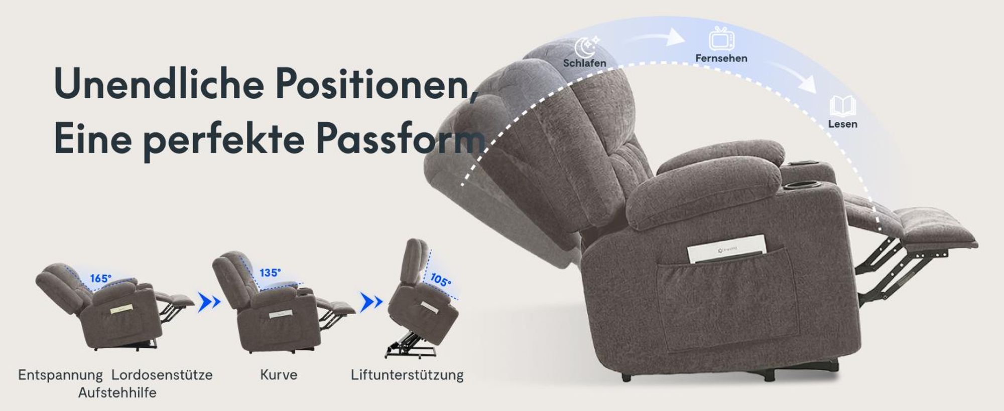 FLEXISPOT XL6 Elektrischer Massagesessel mit Aufstehhilfe, Heizfunktion, USB-Anschluss & Decke, 105°-165° verstellbar, belastbar bis 200 kg (Hellgrau)