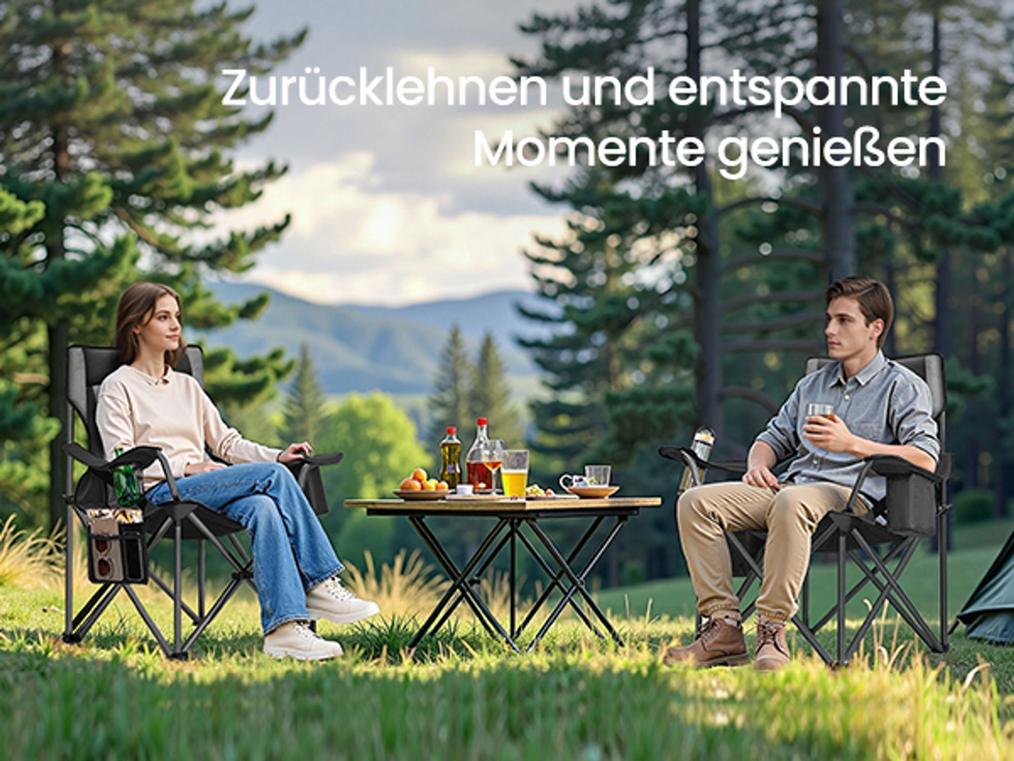 SONGMICS Campingstuhl, Klappstuhl mit Getränkehalter, Angelstuhl, klappbar, bis 205 kg