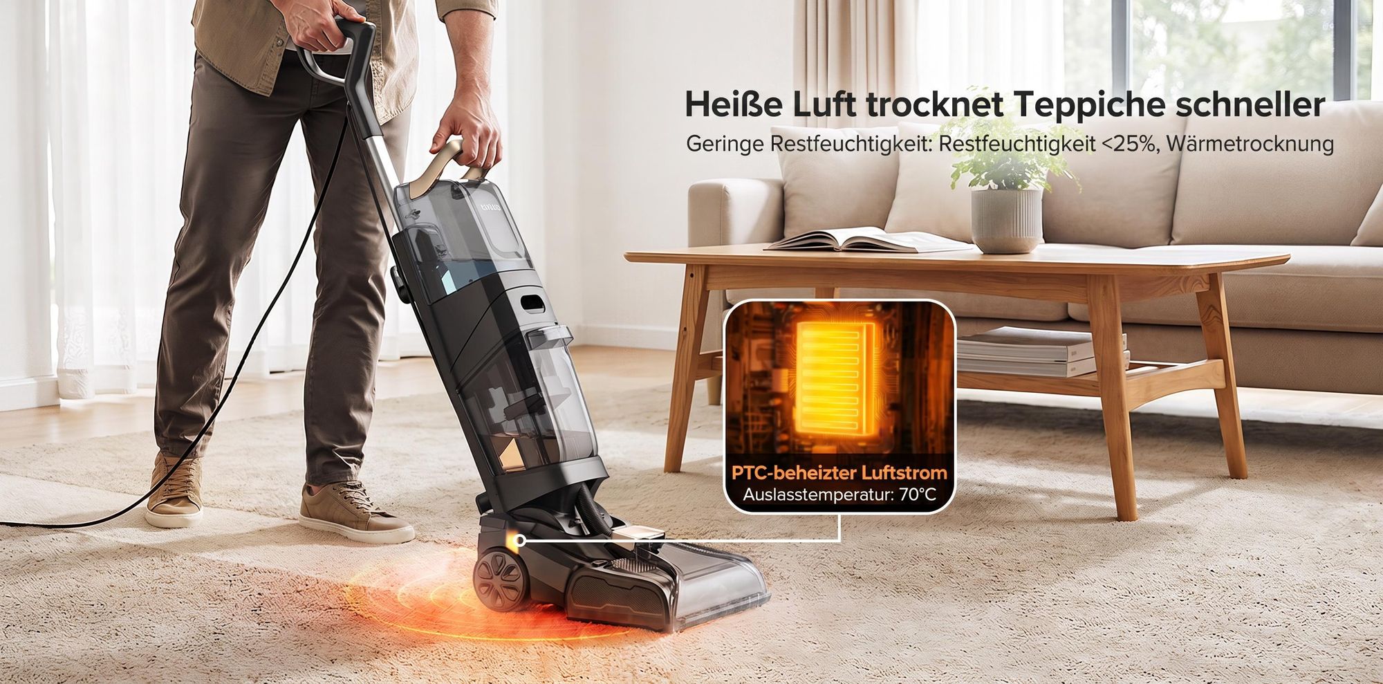 Lubluelu X3 Teppichreinigungsgerät 19kPa 1200W Waschsauger mit Schlauchaufsatz, Dual-Tanksystem, Polsterreiniger für Sofa, Teppiche & Autositze