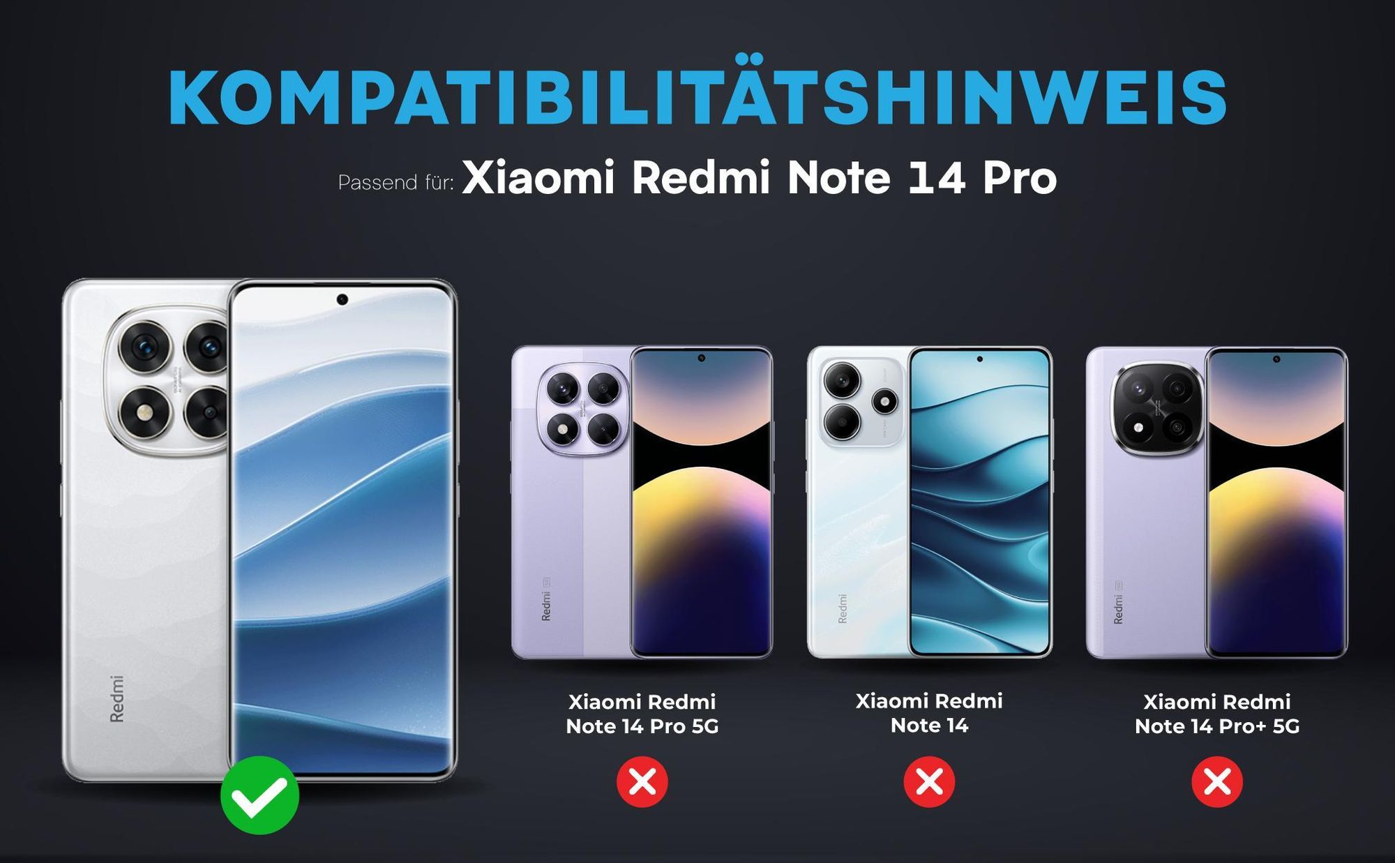 Kompatibilitätshinweise Kameraglas für Xiaomi Redmi Note 14 Pro