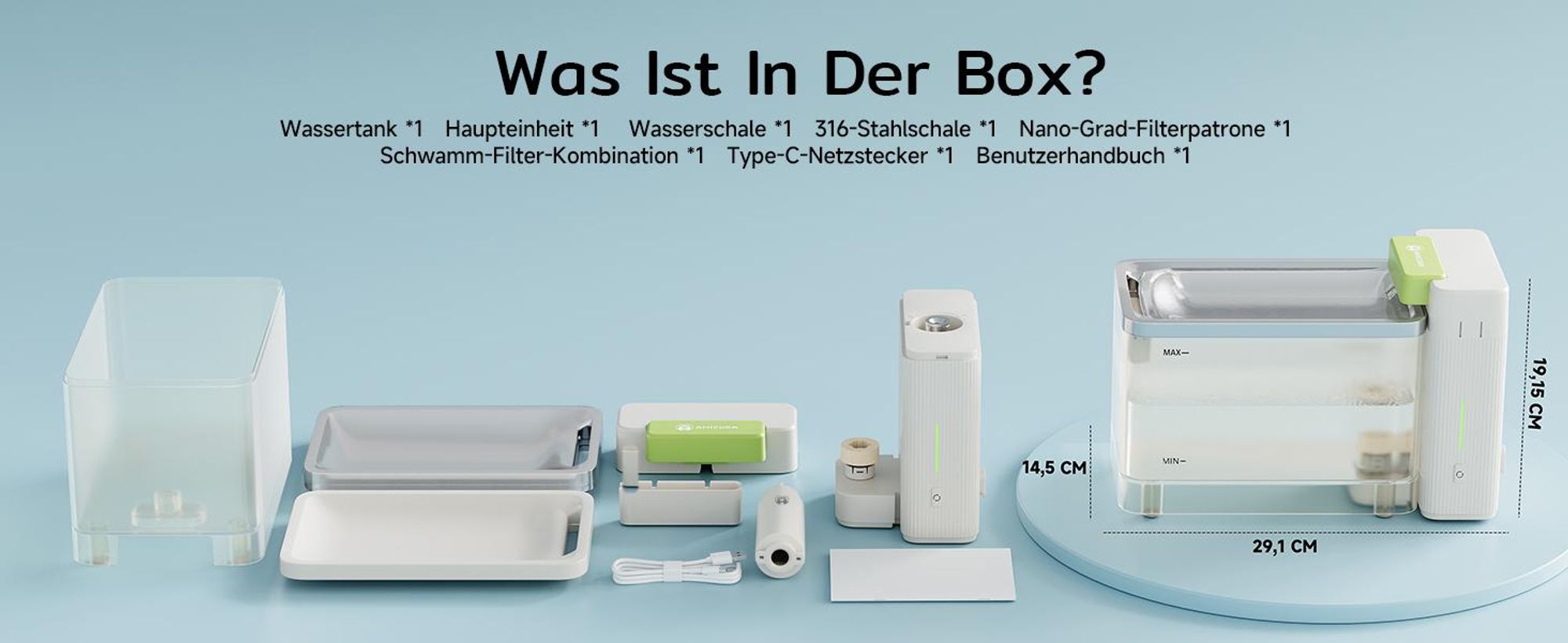Amicura A3 Lite Trinkbrunnen für Katze mit Ultrafiltrationstechnologie - 3,3L Großer Tank, SUS316 Edelstahl-Trinkschale, ≤25dB, 100% Wasserdicht (Weiß)