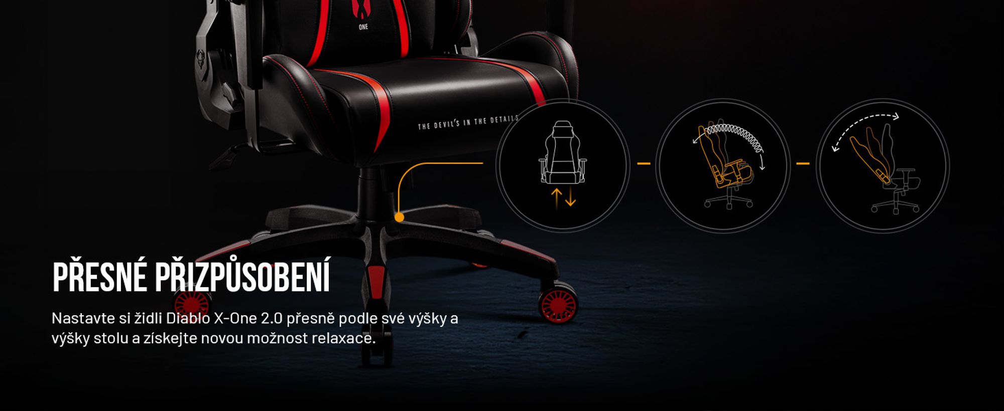 Herní židle Diablo X-One 2.0 Kancelářská židle Nastavitelné područky Ergonomický design Krční/bederní polštář, Barva: Černá-Červená, Velikost: King