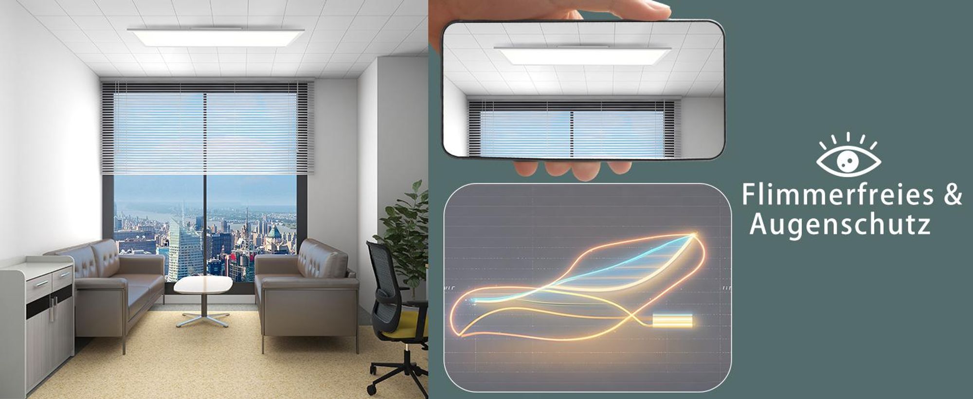 ZMH LED Deckenleuchten 100x25 cm Deckenlampe mit Fernbedienung 24W Panel Dimmbar Flach Wohnzimmerlampe Weiß Büroleuchte für Küche flur Wohnzimmer