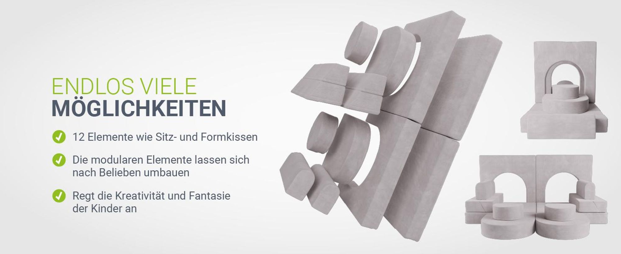 Juskys Kinder Spielsofa Kayo – Cord, modular & pflegeleicht – Beige