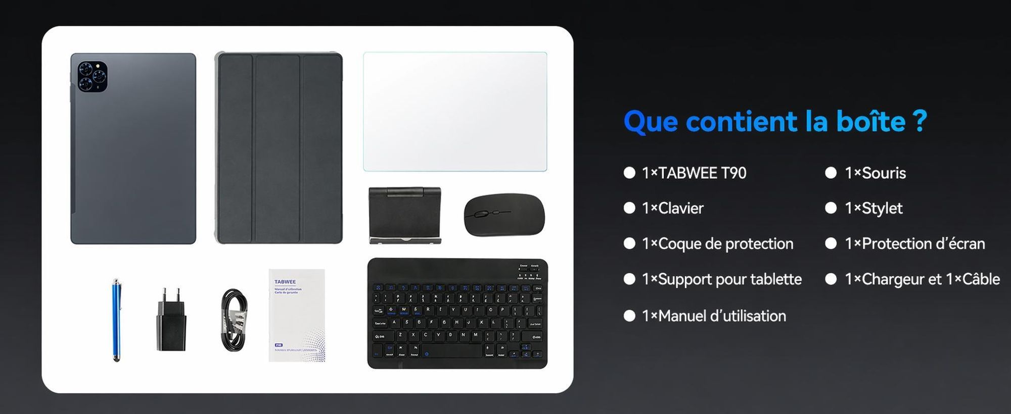 Tablette T90 Android 16 avec clavier et stylet-Écran 11 pouces, 24+128 Go ROM, FHD+ 1920x1200, octa-cœur, 8000 mAh, reconnaissance faciale, 13+5MP,GPS