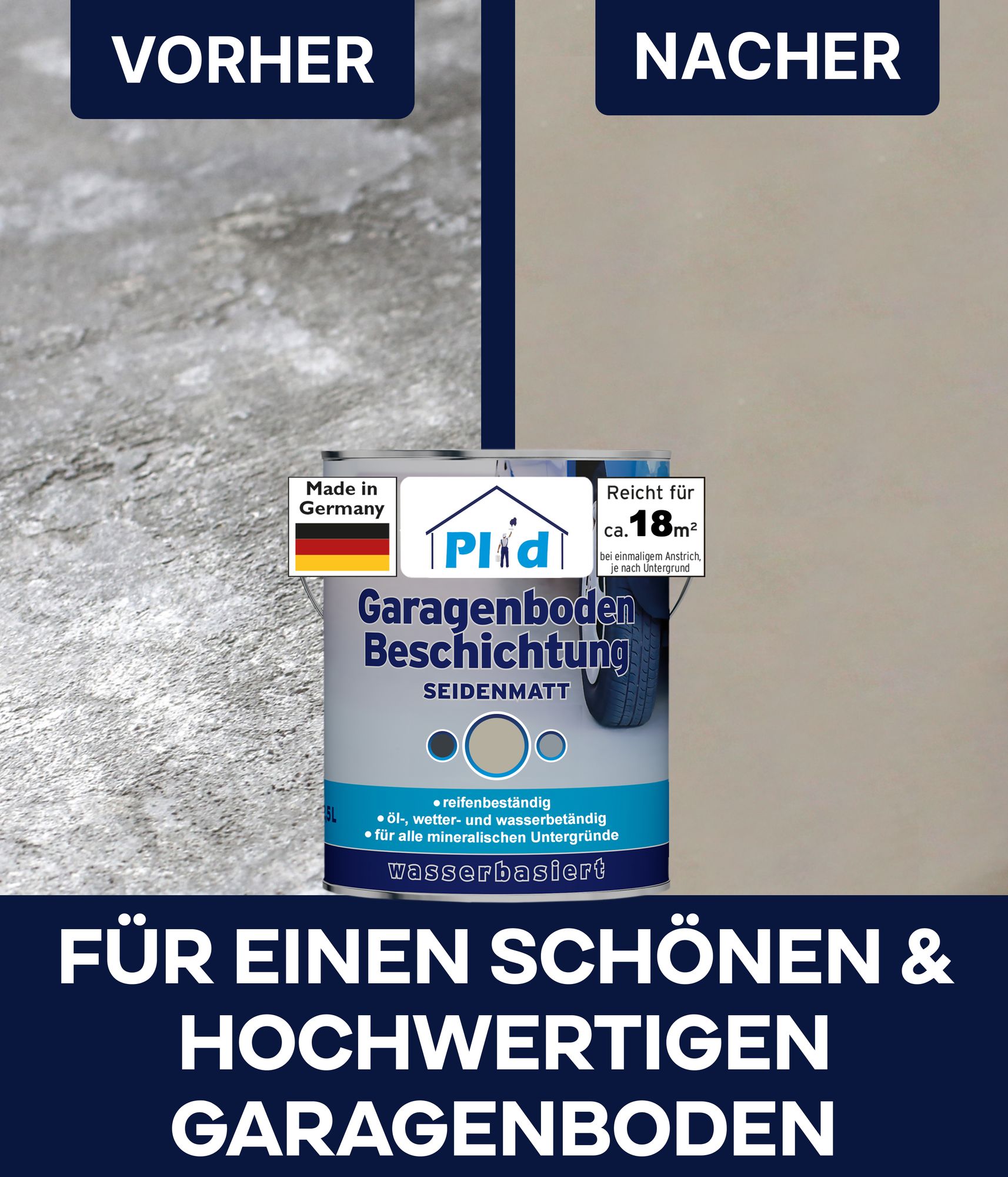 Plid Garagenbodenbeschichtung 5L Kieselgrau – für ca. 36m² / Betonbodenfarbe & Versiegelung – Bodenbeschichtung Garage, abriebfest & strapazierfähig