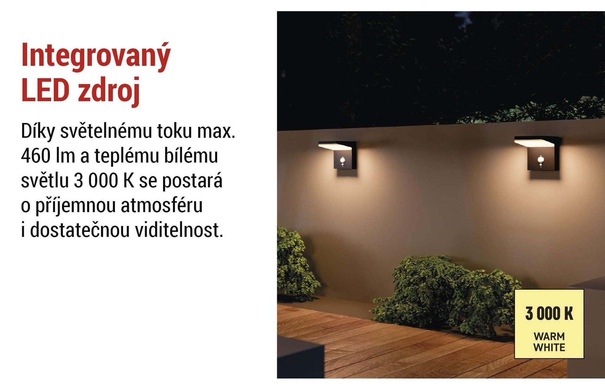EMOS Solární nástěnné LED světlo VEREA s detektorem pohybu pro dům a zahradu, vodotěsné, 460 lm, teplá bílá, z hliníku pro montáž na zeď, ZGK044S