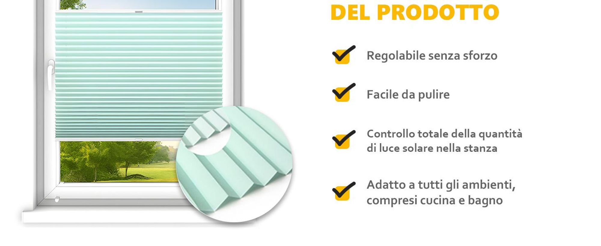 time4blinds, Tenda plissettata su misura, Senza fori, 60x180 cm, Bianco