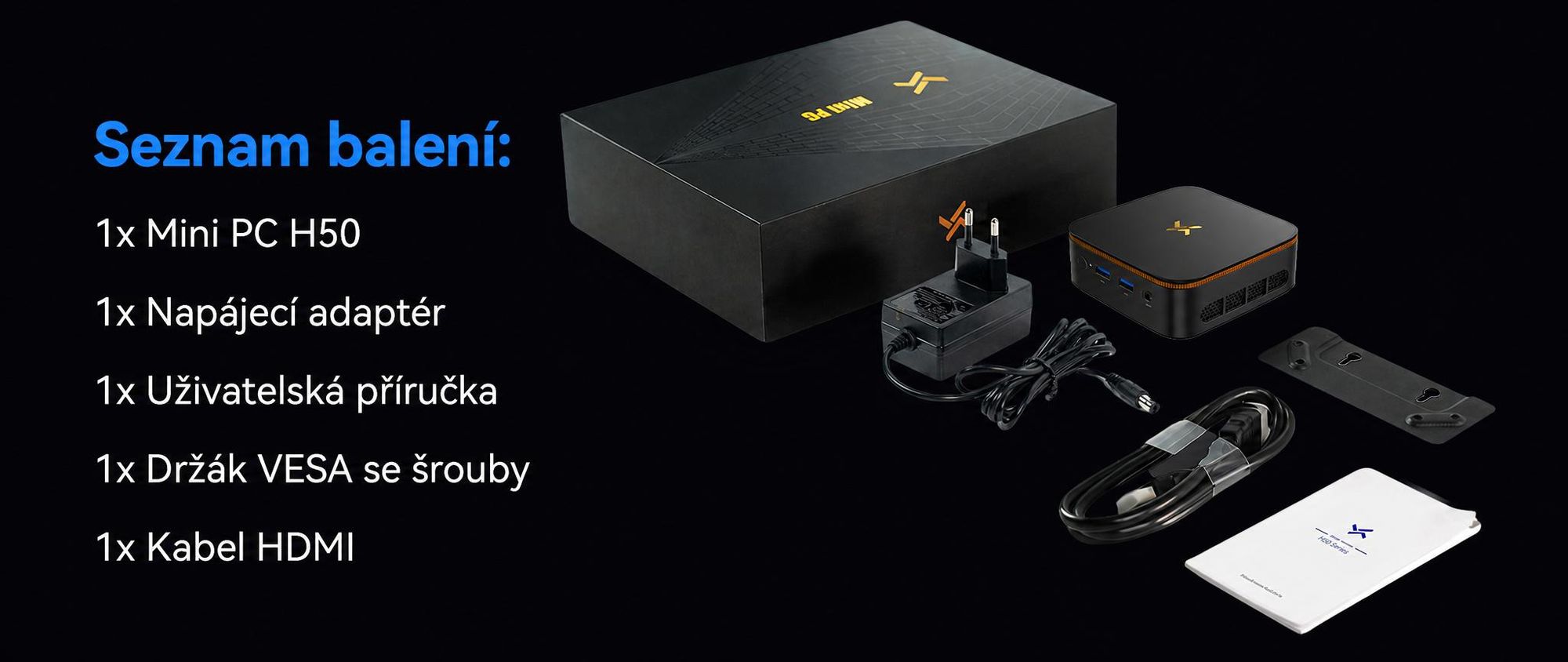 Mini PC Blackview-Huidun H50 s procesorem AMD Ryzen 3300U, grafickou kartou Vega 6, 16 GB RAM, 512 GB SSD, výstupem 4K a ultrakompaktním designem o objemu 0,35 l