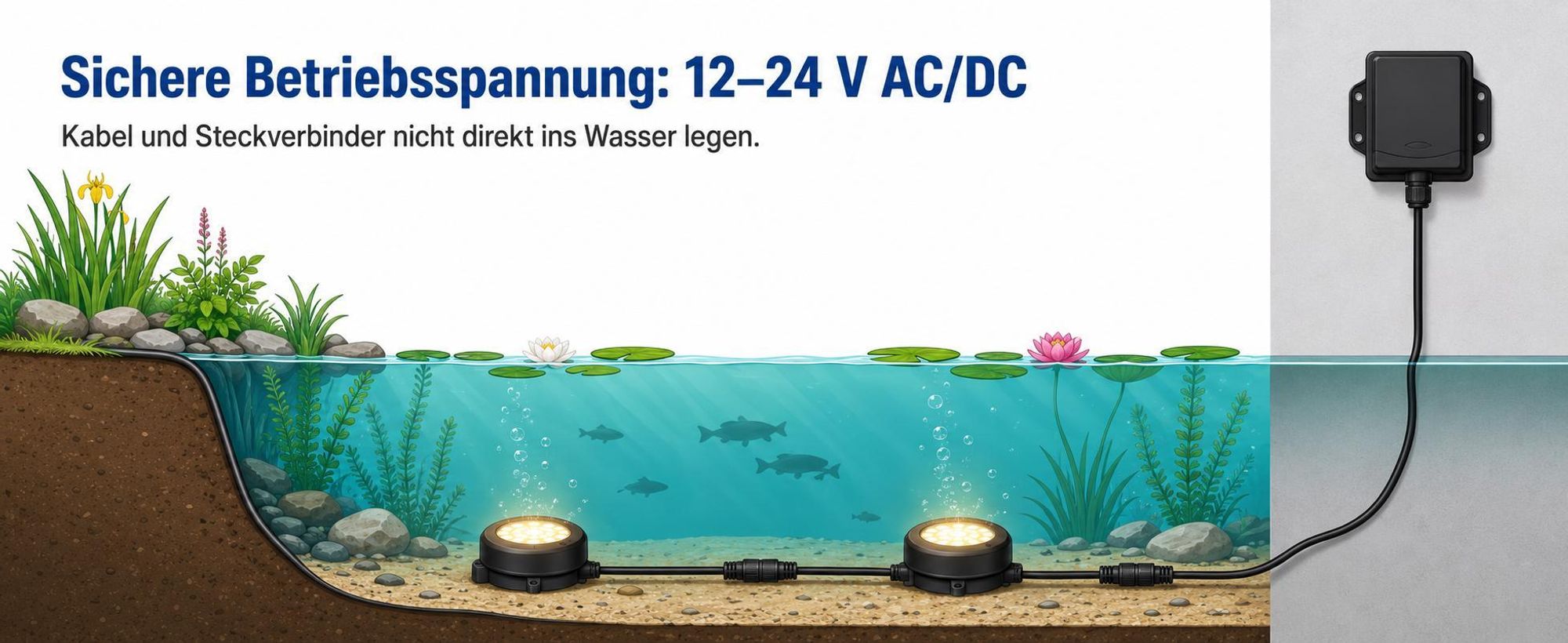 4er Set LED Unterwasserleuchten, 3W 3000K Warmweiß Teichbeleuchtung, wasserfeste Gartenleuchten als Bodenstrahler für Teich, Brunnen und Wasserfall