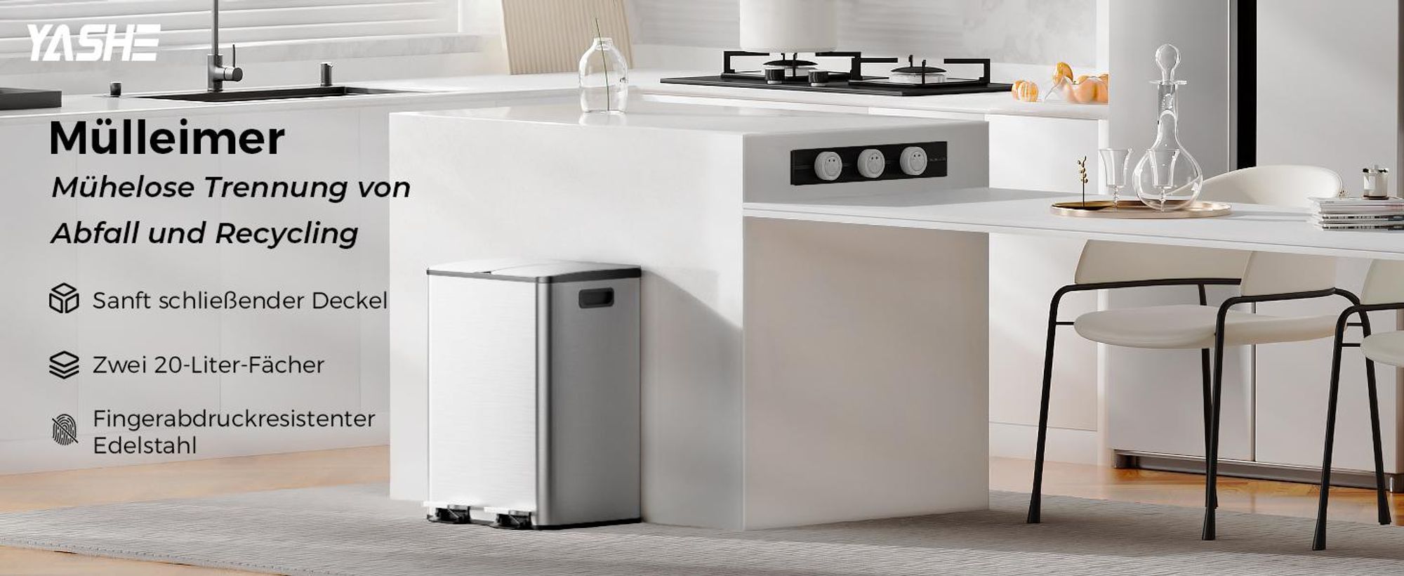 YASHE Tretmülleimer RB2-20, 40 L, 2 x 20 L, Edelstahl