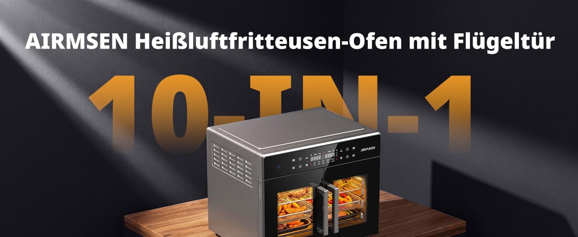 AIRMSEN - Minibackofen Digital 30L 1800W - Mini Backofen stufenlose Temperaturregelung bis 230°C, 2 Einschubhöhen, -Für kleine Küchen & Camping