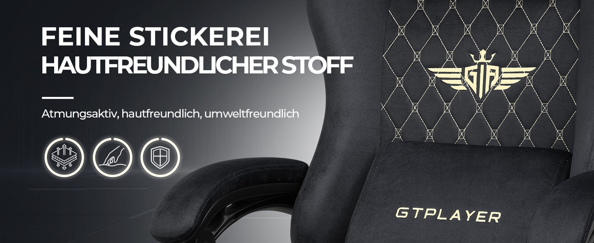 GTPLAYER Gaming Stuhl Stoff Gaming Chair Ergonomisch Bürostuh PC Stuhl,  Verstellbarer und Drehbarer Schreibtischstuh mit Fußstütze, Schwarz