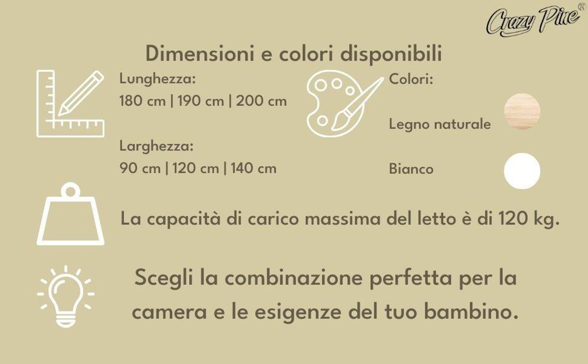 Crazy Pine Letto per bambini 90x190 cm - Letto da pavimento Montessori in legno massiccio con protezione anticaduta - Crazy Basic