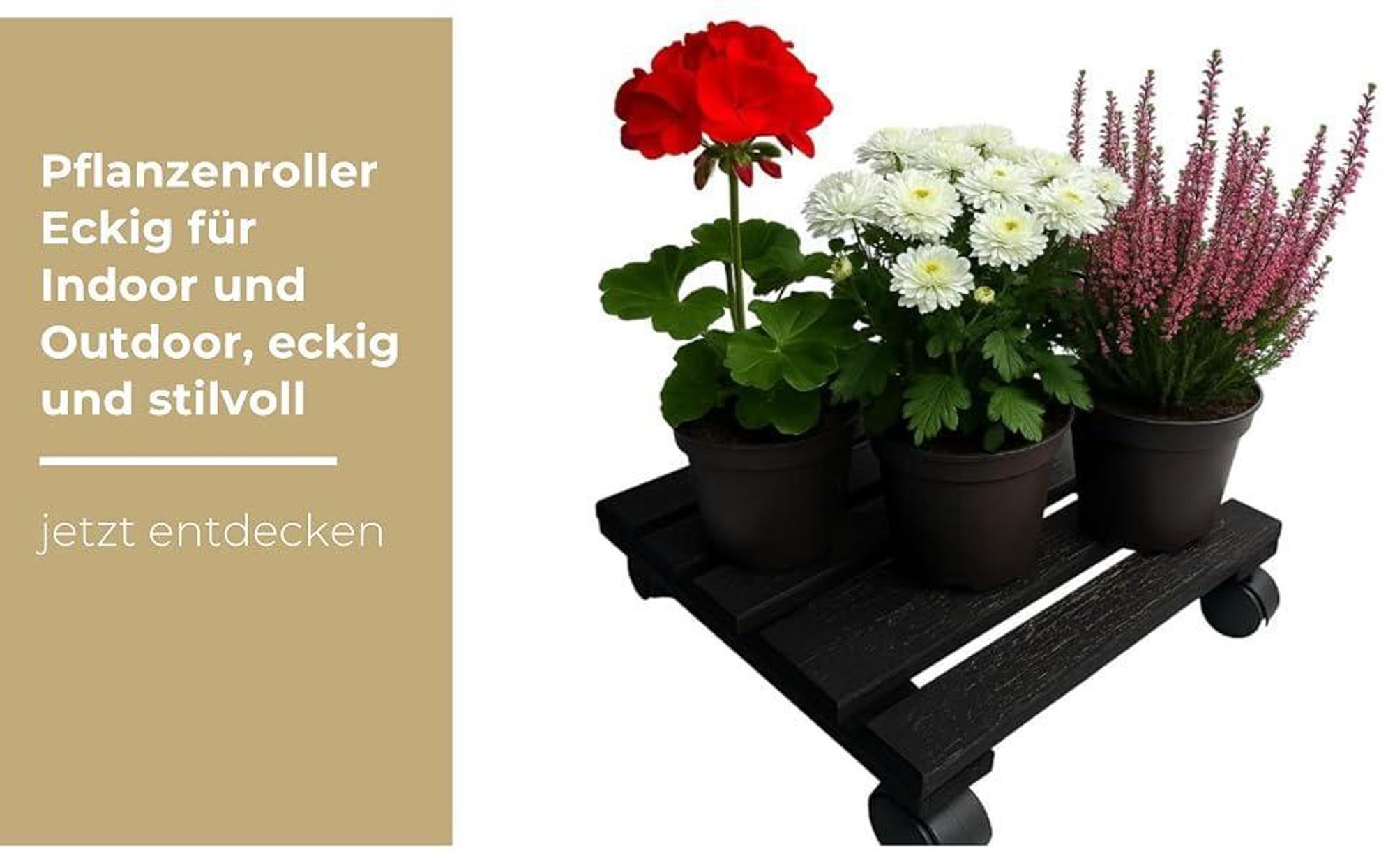 STOLMAK Pflanzenroller 30x30x8 cm Braun– Blumenuntersetzer mit Rollen aus wetterfestem Kiefernholz – Rollbrett für Pflanzen Outdoor Massivholz