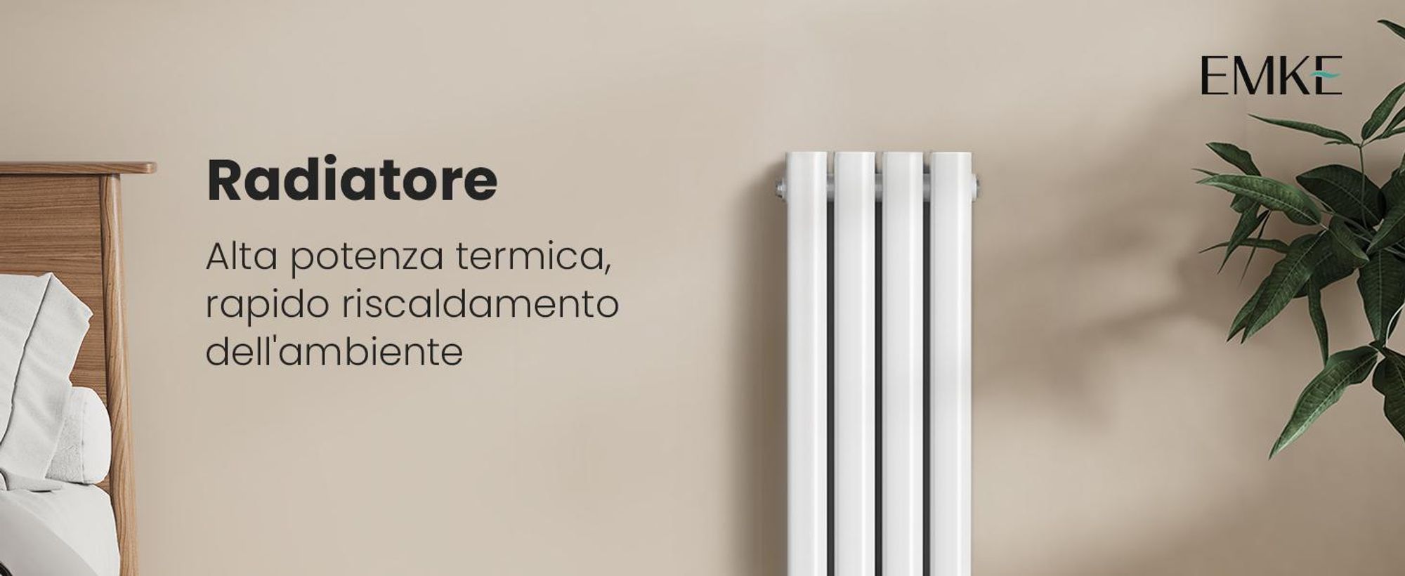Radiatore tubolare EMKE Design per il funzionamento ad acqua calda Attacco centrale Verticale Ovale Monostrato 266 Watt 24cm x 90cm Bianco senza elemento riscaldante