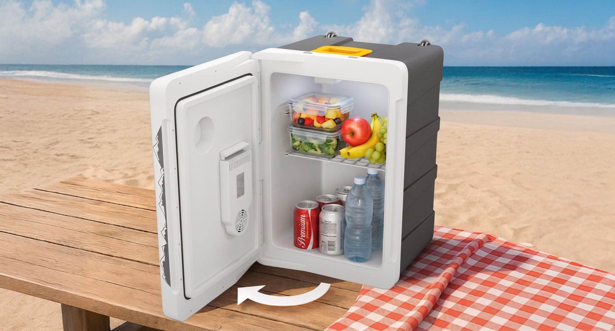 Elektrická chladnička PEME Ice-on 50 l – napájení z auta a ze zásuvky, kempingová chladnička, cestovní chladnička, chladnička do karavanu, s kolečky, box pro uchování tepla, outdoor