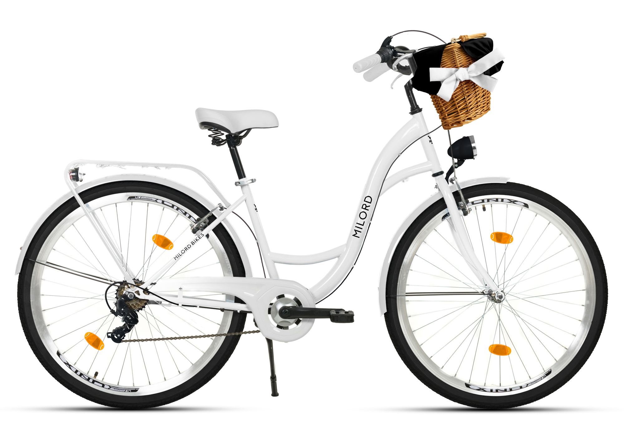 Milord Komfort Fahrrad Mit Weidenkorb Damenfahrrad, 28 Zoll, Weiss, 7 Gang Shimano