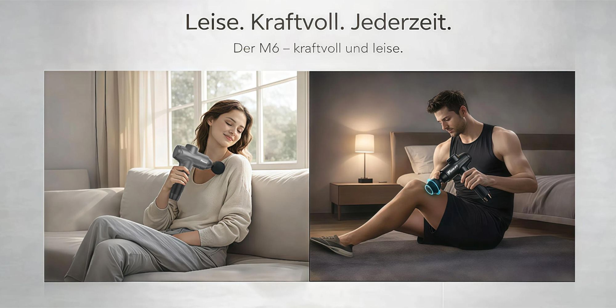 FunLife M6 Massagepistole, Tiefengewebe Muskelmassagegerät, 12 mm Amplitude, 3200 U/min, 10 Stufen, 6 Massageköpfe, LED, USB-C, leise <45 dB