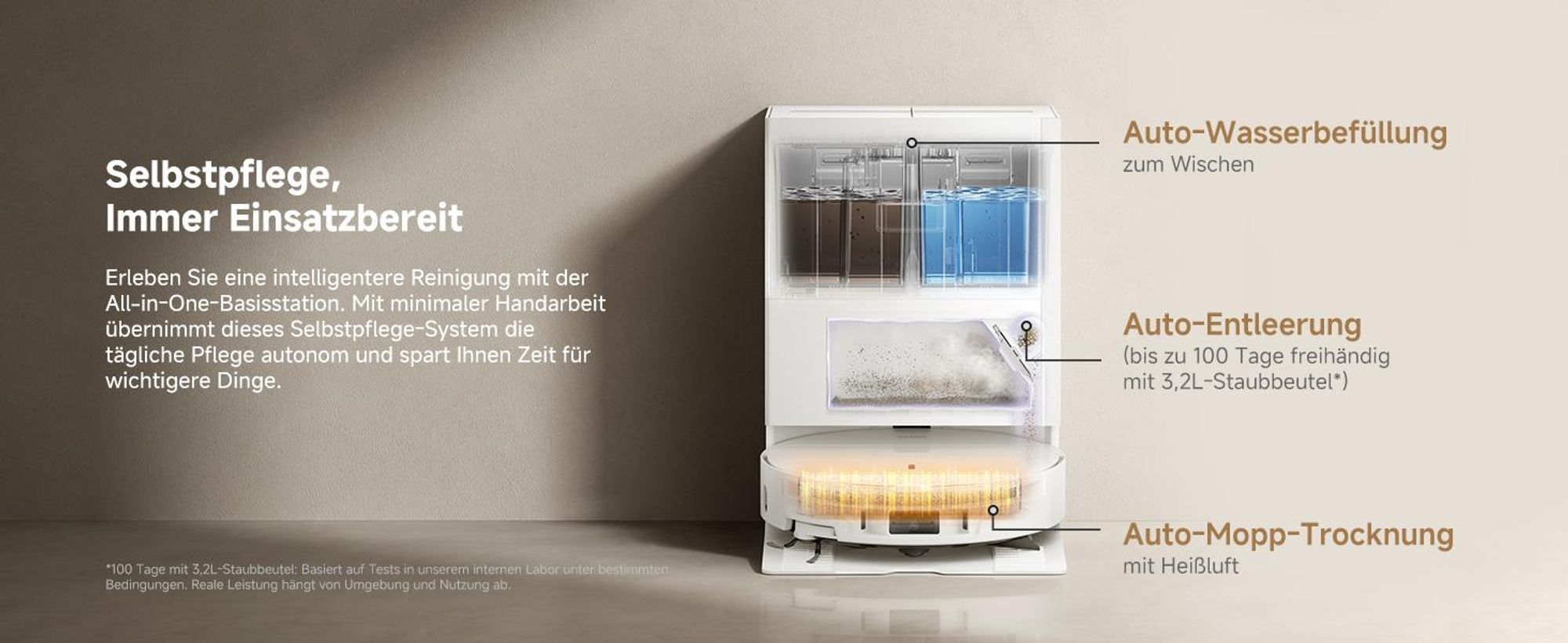 MOVA S70 Roller Saugroboter mit Wischfunktion und Station, 28000Pa, 80°C Heißwasser, Dual-Laser Navigation, 17N Druck, 3.2L Staubbeutel