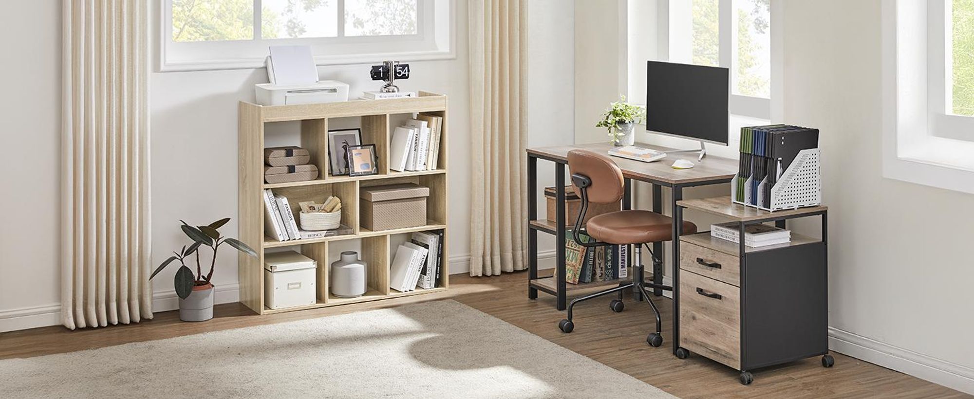 VASAGLE Bücherregal eiche Holzregal 97,5 x 100 x 30 cm Standregal aus Holz mit offenen Fächern Vitrine LBC52NL