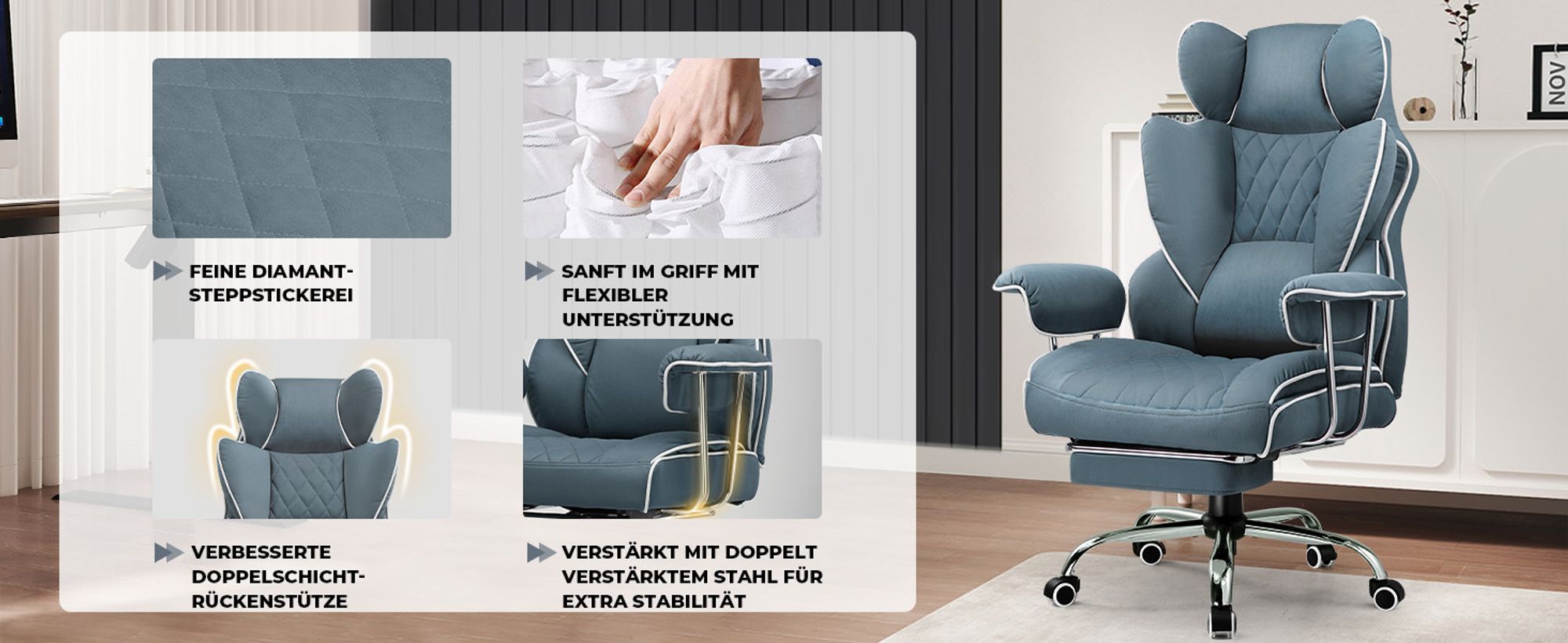 GTPLAYER Gaming Stuhl, Gamer Stuhl, Ergonomischer Bürostuhl mit Fußstütze verstellbare Lenden und Kopfkissen, Gaming Chair Gepolstert, Gaming Sessel