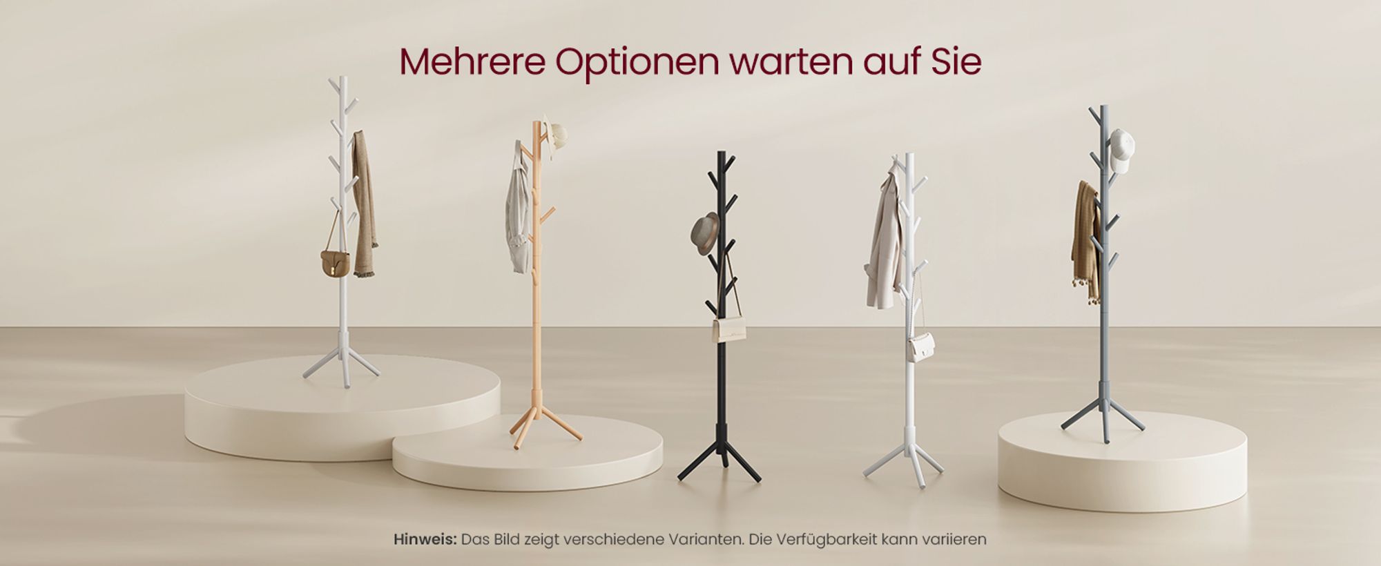 VASAGLE Garderobenständer, freistehender Kleiderständer, Garderobe aus Massivholz, in Baumform, mit 8 Haken, Eingangsbereich, Rosa