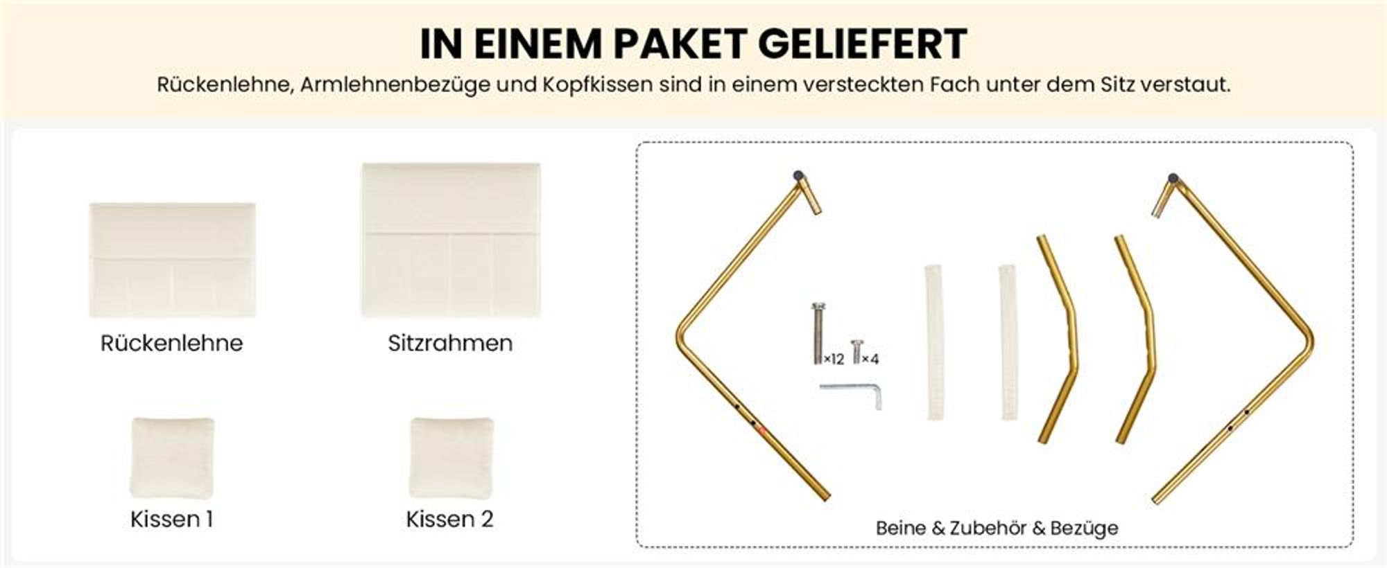 Yaheetech Samtiger Sessel Polstersessel mit Metallbeinen & Kissen, Einzelsessel Loungesessel, Beige