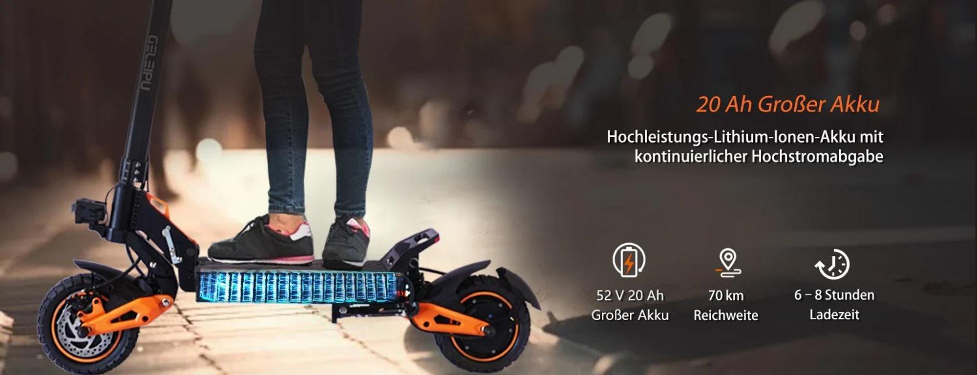 GELEIPU Z1 PRO Elektroroller - Motor 2400W Akku 52V20AH E-Scooter mit 10 Zoll Reifen und Scheibenbremse - Schwarz