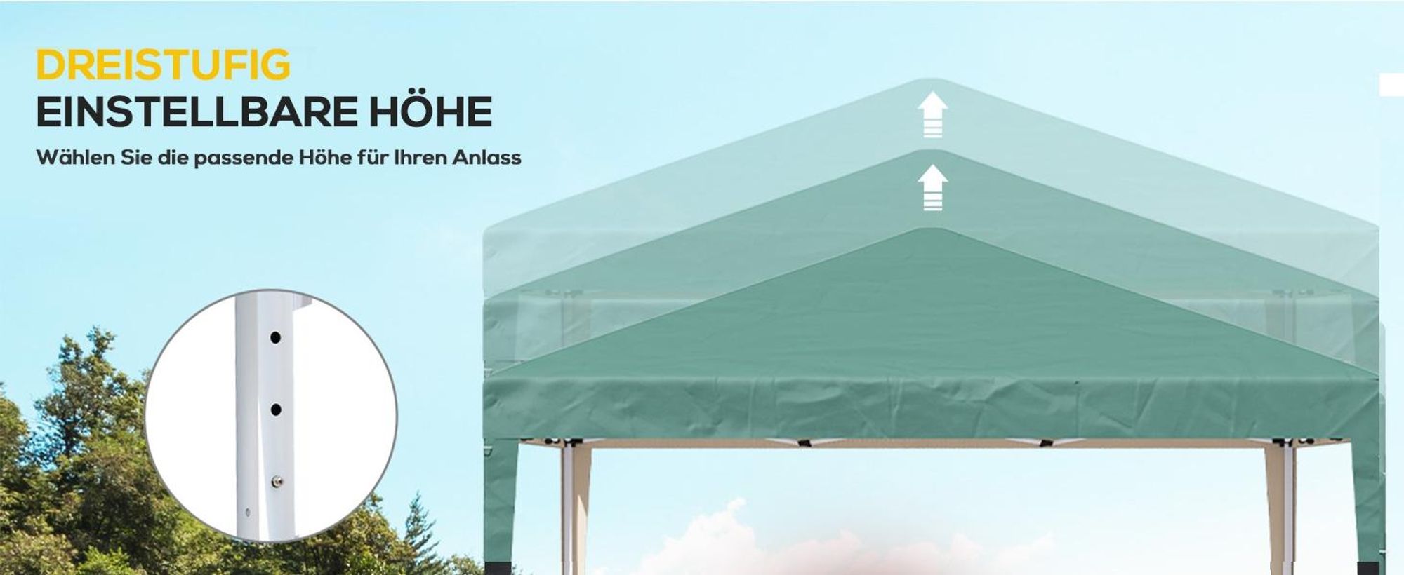 Outsunny Pavillon faltbar  2,95 x 2,95 m Pop-Up Faltpavillon UV-Schutz Grün