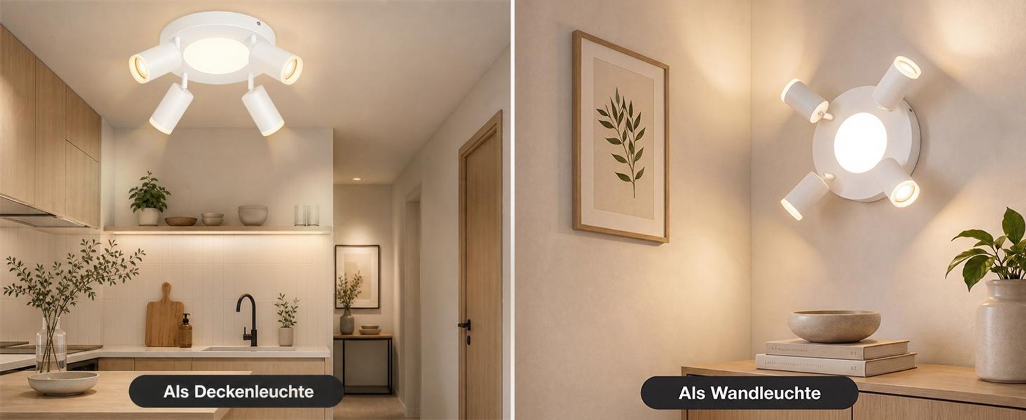 ZMH Led soffitto 4 fiamme soffitto spot GU10 camera da letto lampada 3000k bianco cucina lampada 20W soffitto faretto orientabile per soggiorno cucina camera da letto