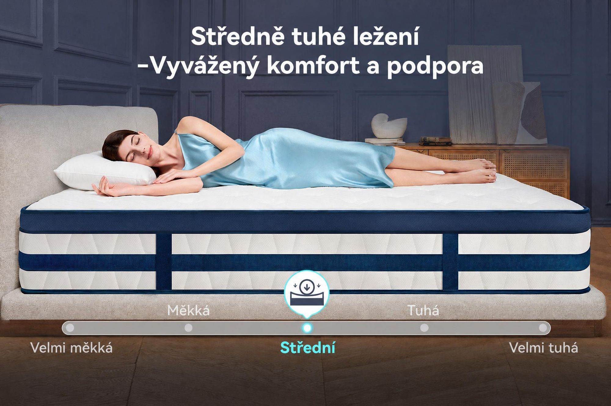 Matrace 90×200 26 cm s integrovaným topperem, 7-zónová matrace s kapsičkovými pružinami, tvrdost H3/H4