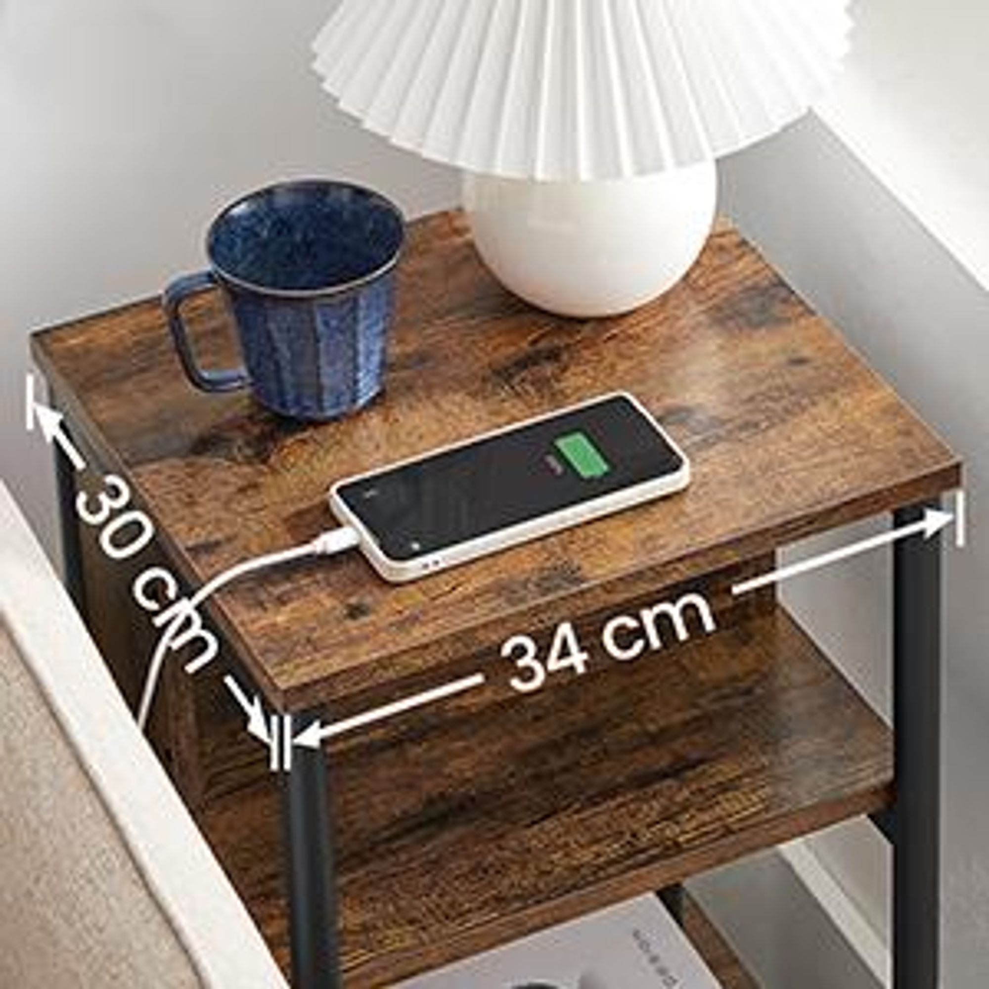 VASAGLE Beistelltisch, mit Steckdose, 2 AC-Anschlüsse, 2 USB-Anschlüssen