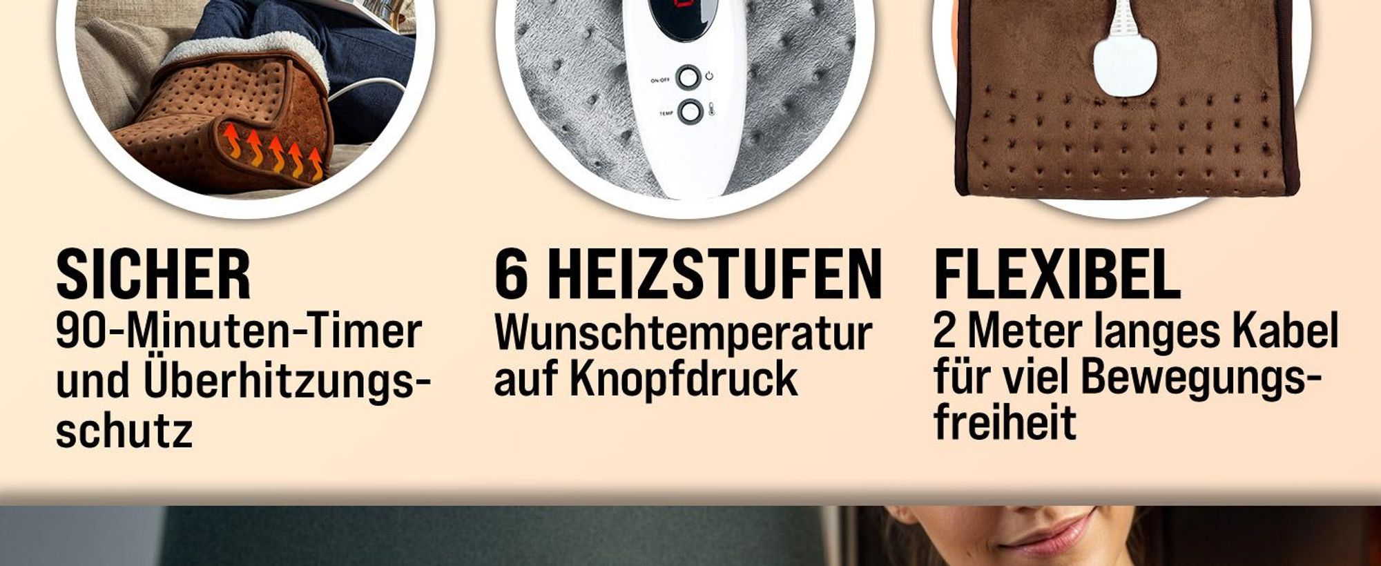 MONZANA® elektrischer Fußwärmer 6 Heizstufen 90min Timer Größe 47 Fußheizung Wärmeschuh Überhitzungsschutz waschbar braun